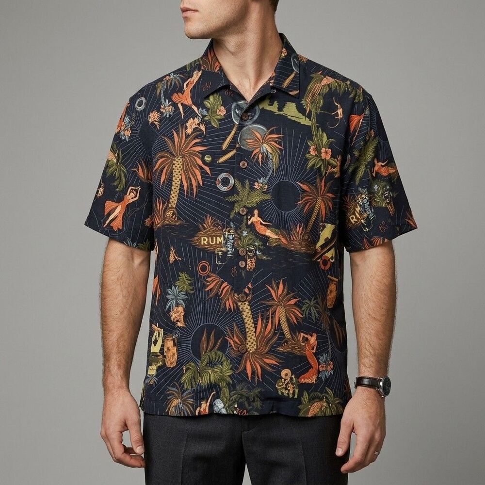 VTG Tommy Bahama Hawaiian Shirt Mens XL Silk Floral Palm Print Button Up Relax